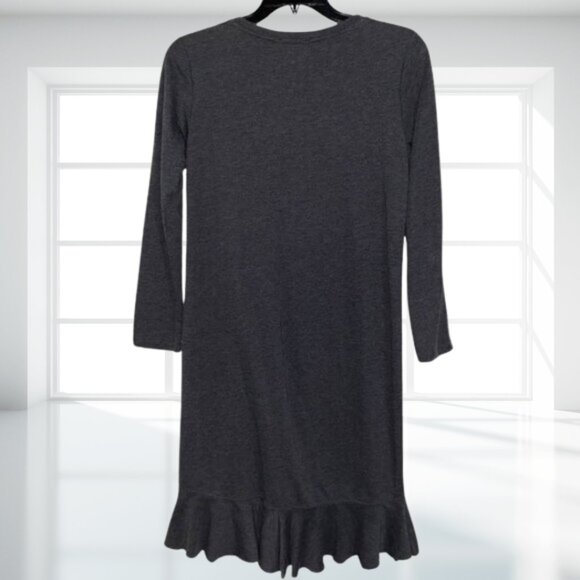 Zara Trafaluc Gray Long Sleeve Ruffle Hem Shift Dress | Cotton Blend Casual Comf - Picture 3 of 10